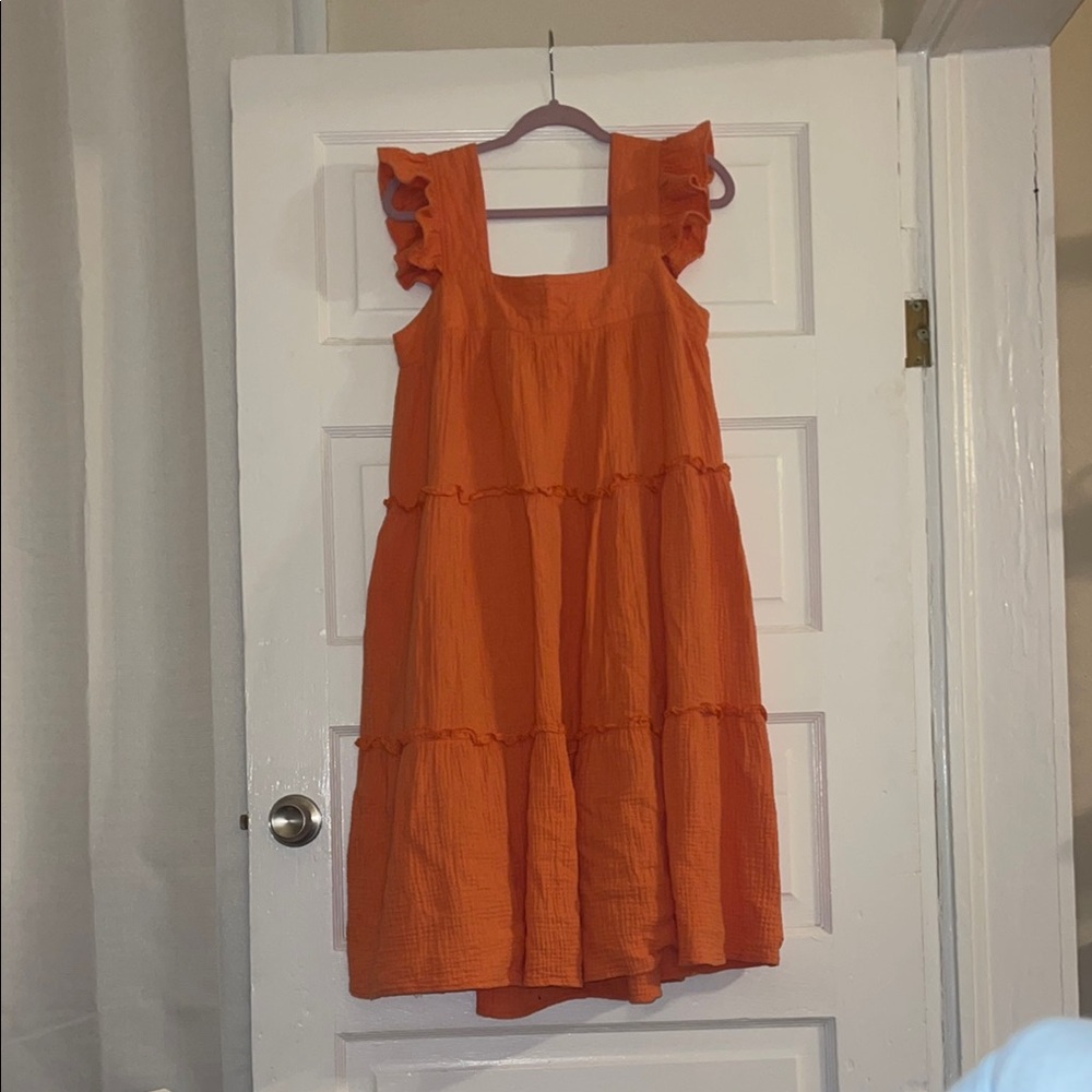 Entro Orange Ruffled Sleeveless Sundress